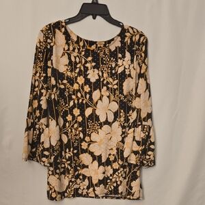 Ruby Rd. Black and Cream Floral Blouse